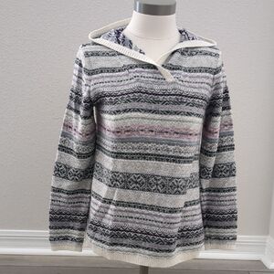 EUC J. Jill Gray and Purple Patterned V-Neck Sweater with Hood